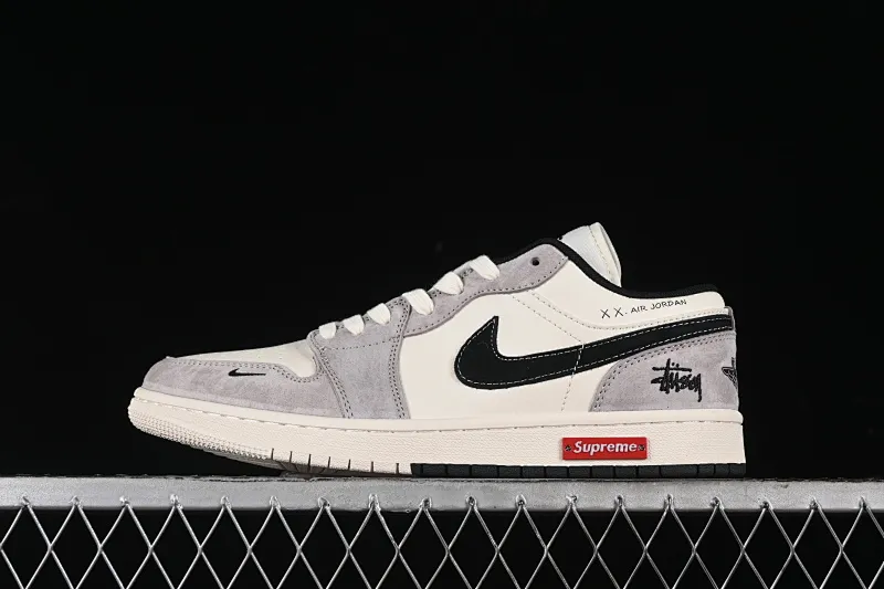 All categories Air Jordan Jordan series basketball shoes Air Jordan 1 Low High-end customized low-top sneakers Air Jordan 1 Low AJ1 Joe 1 Stussy joint-grey black and red label high-end customized low-top retro basketball shoes SJ9950-034